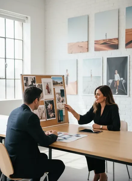 פגישת בריף עם לקוח עסקי בסטודיו